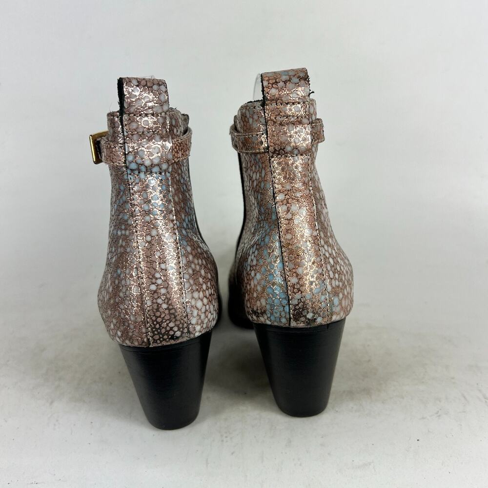 Modern Vice Ankle Boots Women's 7 Metallic Pink Snake Skin Leather Heel Bootie - Picture 7 of 9